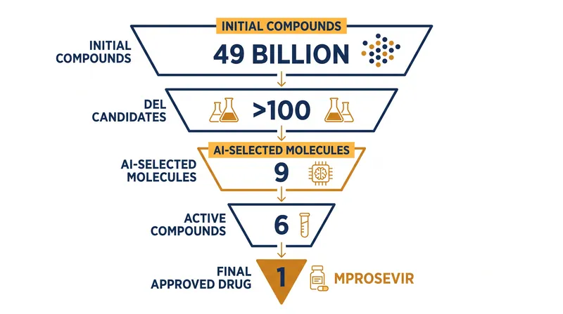 The dual-screening strategy filtered 49 billion compounds down to a single approved drug.