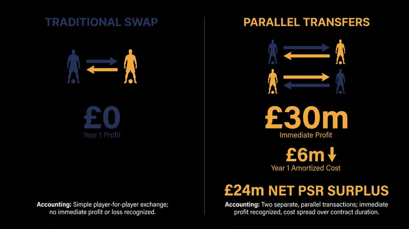 How two independent transfers generate an immediate £24 million accounting surplus compared to a single swap.
