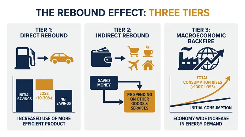 How behavioral and economic responses erode the projected savings of energy efficiency mandates.