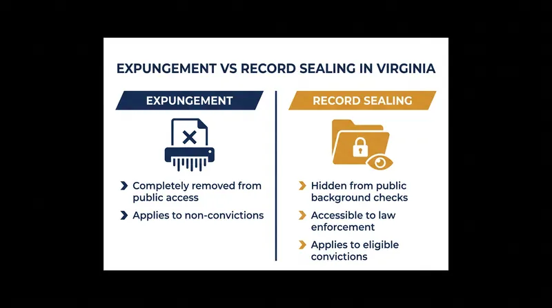The legal distinction between expungement and record sealing under Virginia law.