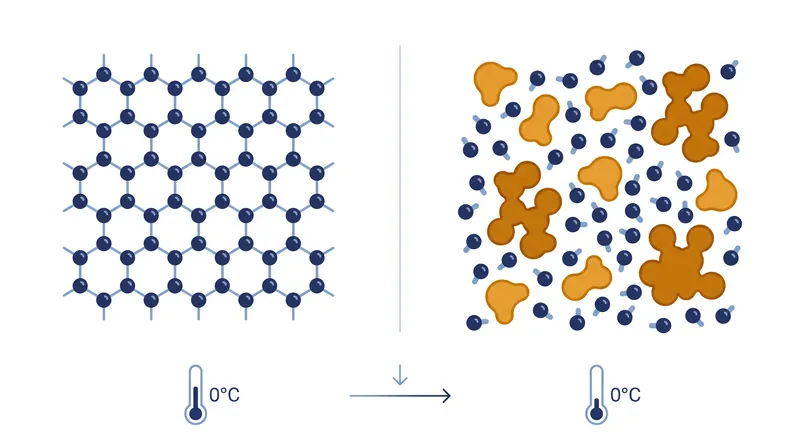 Dissolved ethanol and sucrose molecules physically disrupt water's ability to form a solid ice lattice.
