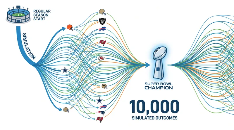Once baseline ratings are established, the system simulates the remainder of the schedule 10,000 times.