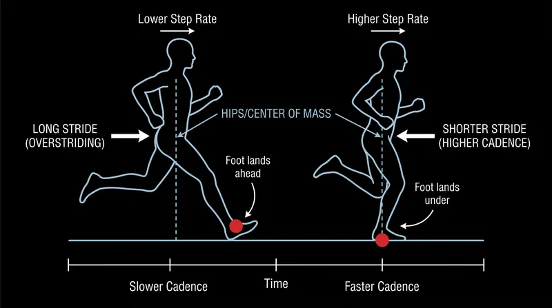 Increasing cadence naturally shortens the stride, bringing the footstrike closer to the body's center of mass and flattening the force curve.