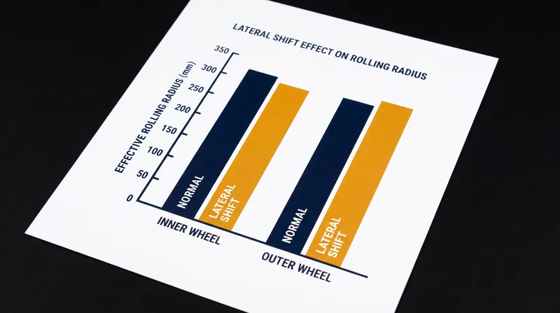 The geometric difference in rolling radius allows the rigid axle to cover two different arc lengths simultaneously.