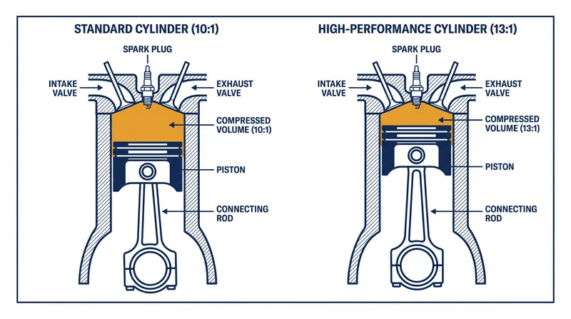 Higher compression ratios squeeze the air-fuel mixture into a smaller space, generating heat that can cause low-octane fuel to auto-ignite.