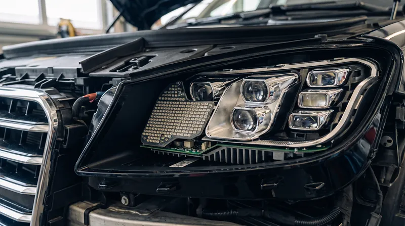 The physical hardware for matrix lighting is often installed in US vehicles but disabled via software to comply with local regulations.