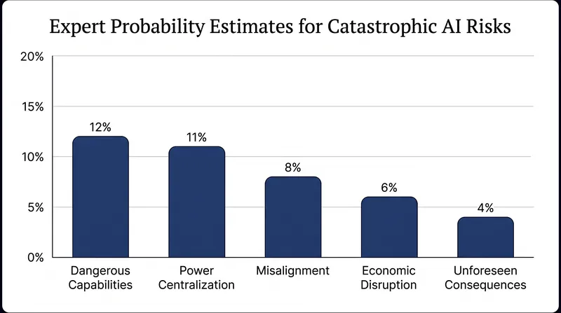 Surveyed AI researchers assign significant probability to extreme risk scenarios over the next decade.