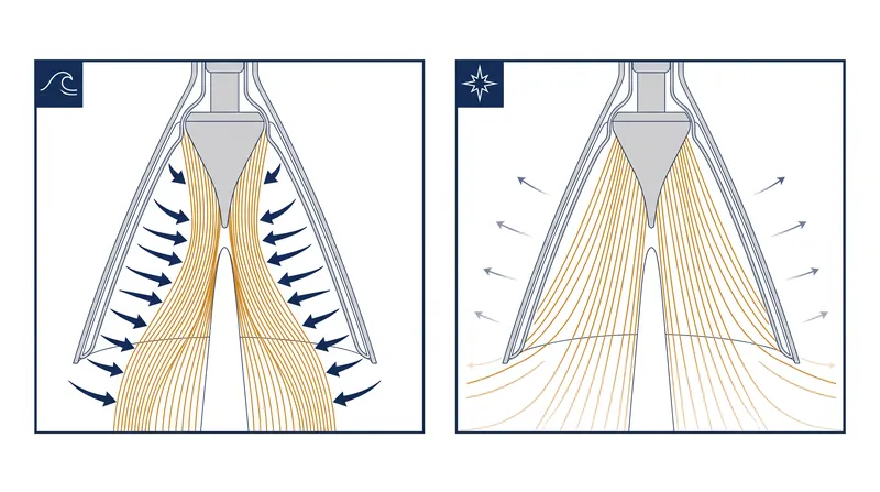 Atmospheric pressure acts as the invisible outer wall of the nozzle, keeping the exhaust flow perfectly expanded at all altitudes.