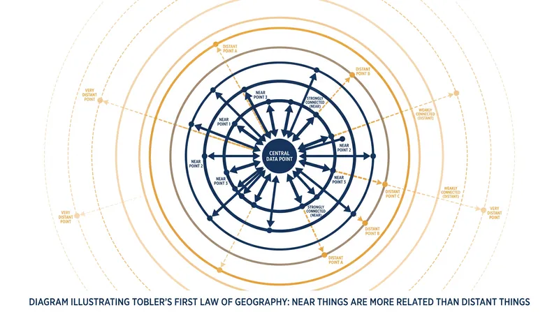 Tobler's First Law states that near things are more related than distant things, forming the foundation of spatial weights matrices.