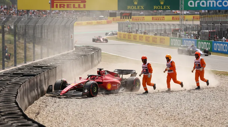 Charles Leclerc's race ended on lap two after a heavy crash at the Parabolica corner.