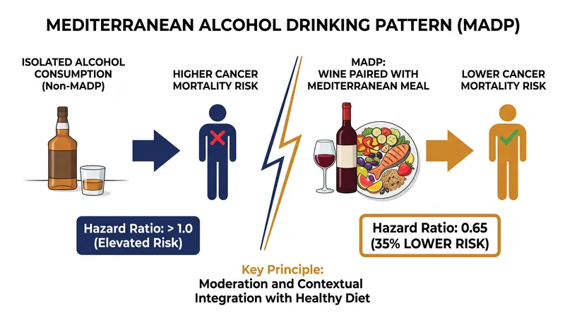 The Mediterranean Alcohol Drinking Pattern significantly reduces mortality risks compared to other consumption habits.