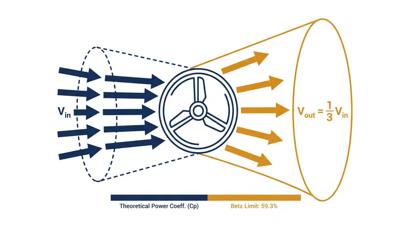To maintain continuous airflow, a turbine can only slow the wind to one-third of its initial velocity, capping maximum energy extraction at 59.3 percent.