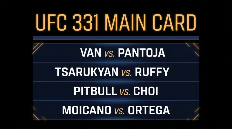 The UFC 331 main card features two five-round bouts and a deep supporting cast.