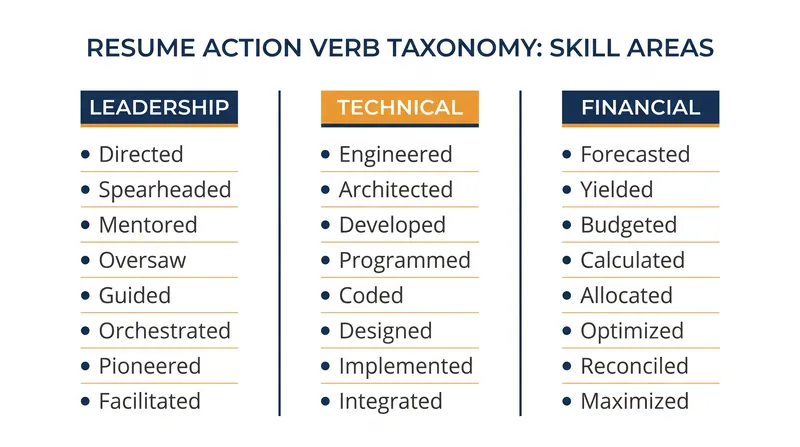 Different sectors require specific verb categories to signal operational competence.