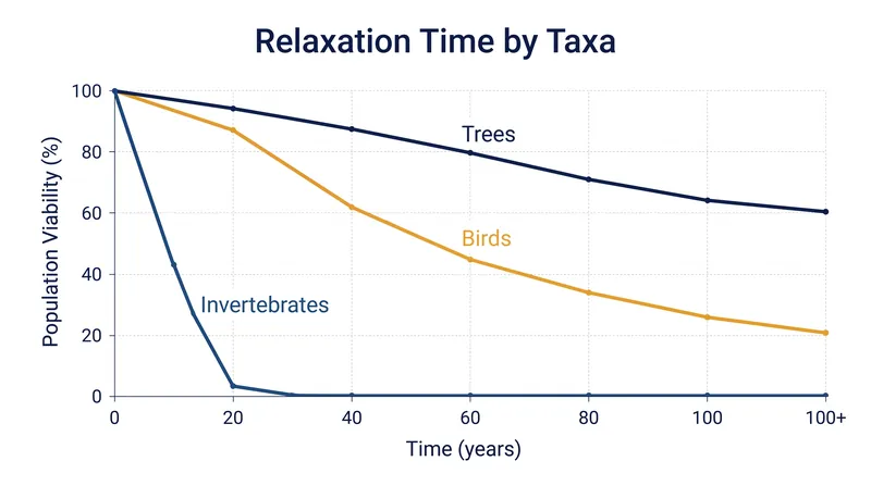 Highly mobile species process extinction debt rapidly, while long-lived organisms can persist for centuries.