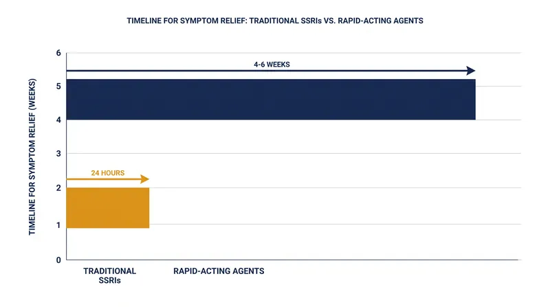 Rapid-acting agents can lift depressive symptoms within 24 hours compared to the weeks required for standard medications.