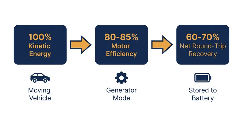 While the electric motor is highly efficient at generating power, battery charge acceptance limits reduce the net energy recovered.