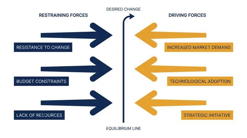 Force Field Analysis maps the pressures pushing for change against the friction resisting it.