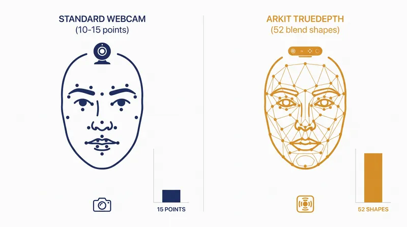 The data density gap between standard optical webcams and infrared depth sensors.