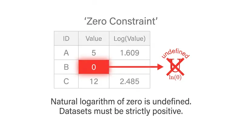 Logarithmic transformations cannot process zero or negative values, requiring data adjustments before regression.