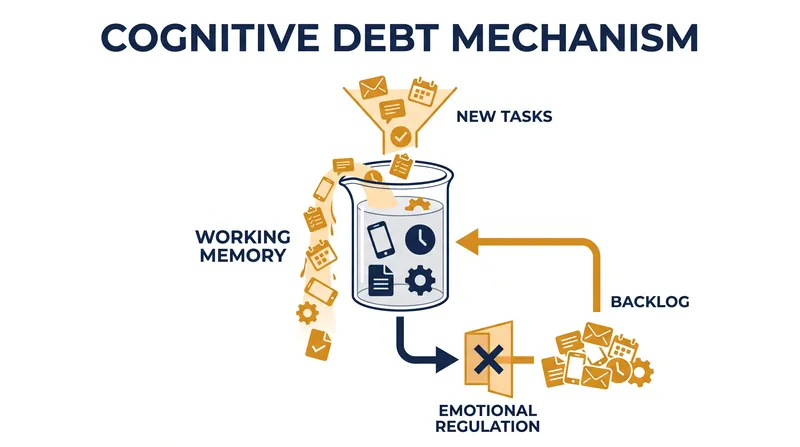 How cognitive overload blocks emotional processing and creates a backlog of mental fatigue.