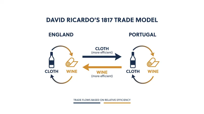 David Ricardo's 1817 model remains the foundational proof for the mutual benefits of international trade.
