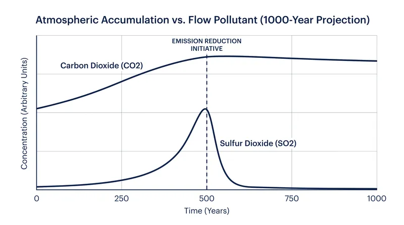 Even with a 90 percent reduction in emissions, the atmospheric stock of carbon dioxide continues to rise.