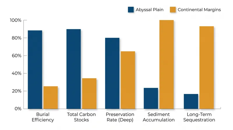 The abyssal plain contributes half as much to global carbon preservation as continental margins.
