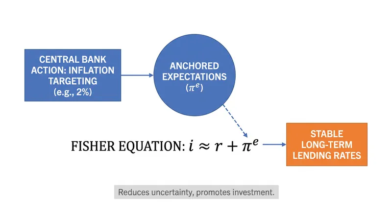 Credible inflation targets allow markets to price long-term debt with lower risk premiums.