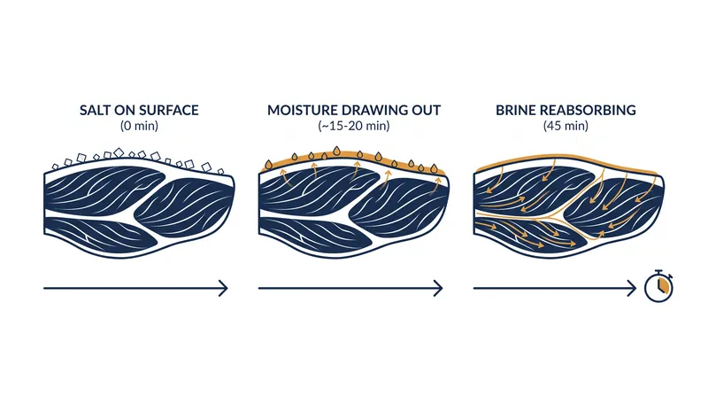 Dry brining uses osmosis to draw out natural juices, which dissolve the salt and carry it deep into the muscle fibers.