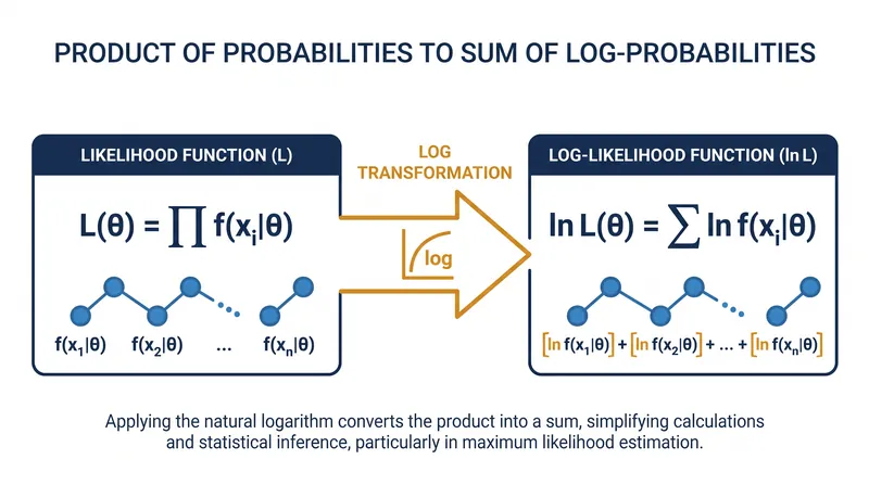 The log transformation converts the multiplication of probabilities into addition, preventing computational underflow.