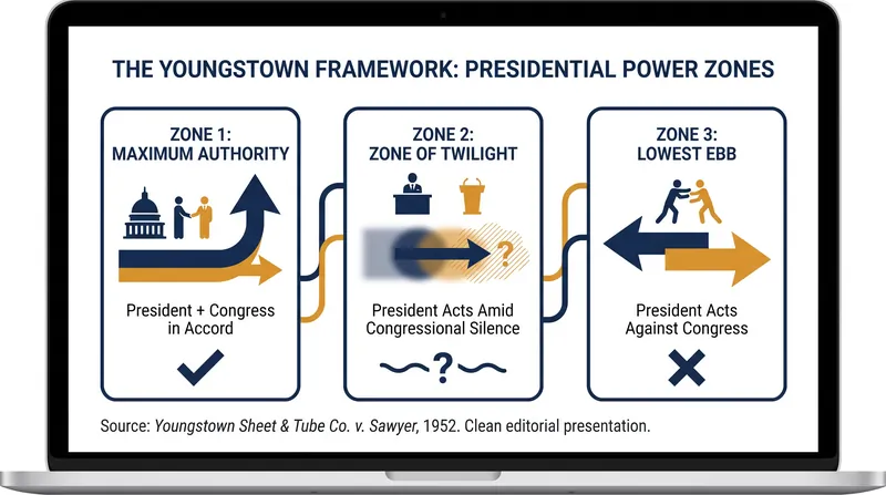 Justice Robert Jackson's tripartite framework measures executive power based on its alignment with congressional intent.