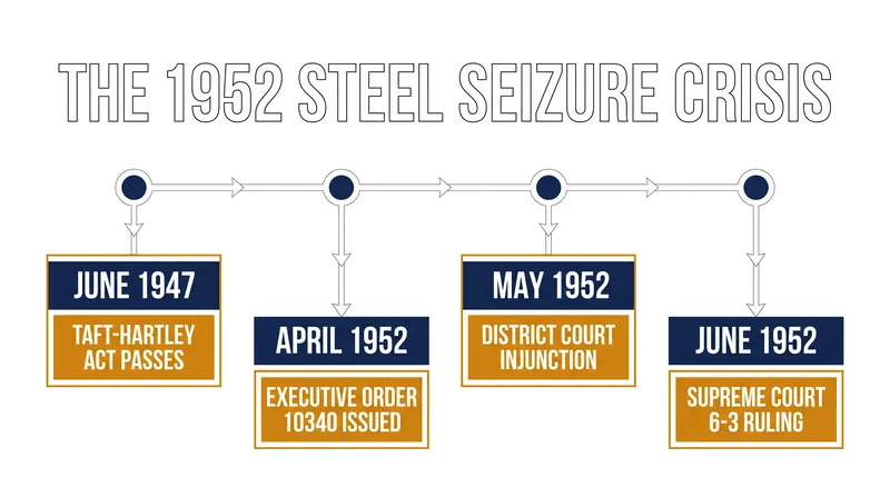 The timeline of the 1952 steel seizure that led to the landmark Supreme Court decision.