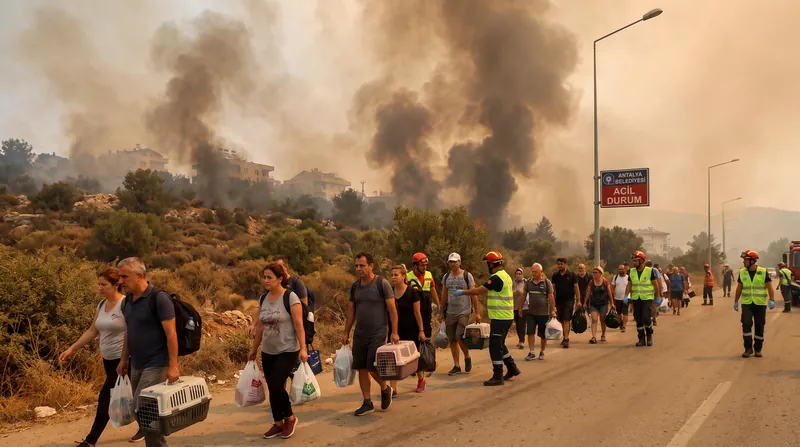 Authorities evacuated at least 254 homes across the Aksu and Kepez districts as flames breached initial containment lines.