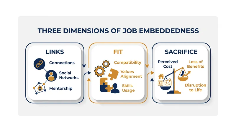 The three core dimensions of the job embeddedness model.