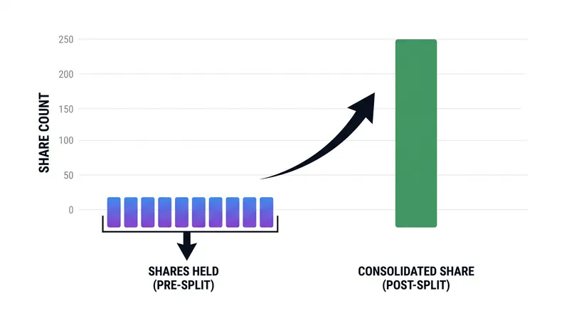 A reverse split consolidates multiple lower-priced shares into a single higher-priced share.