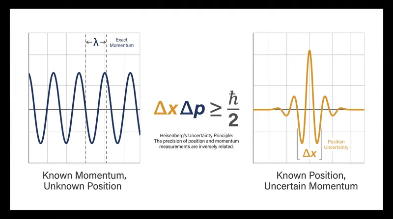 A localized wave packet requires combining multiple wavelengths, inherently creating uncertainty in momentum.