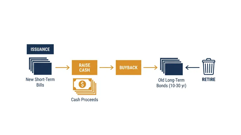 The buyback mechanism swaps long-term duration risk for short-term debt.