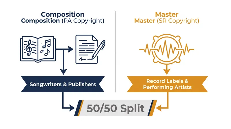 Every piece of recorded music contains two distinct copyrights that generate revenue through separate pipelines.