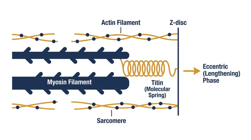 Titin acts as a passive spring during eccentric contractions, generating high force with low metabolic cost.