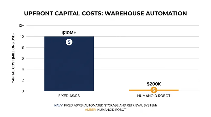 While fixed automation requires massive upfront capital, humanoid robots offer a lower-cost entry point for variable tasks.