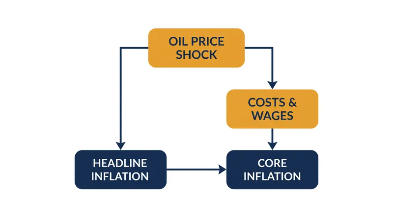 How a geopolitical oil shock transmits through the physical economy into consumer prices.