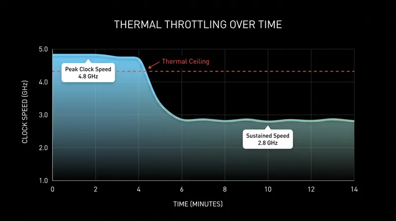 When a compact chassis cannot shed heat fast enough, the processor automatically reduces its clock speed to prevent damage.