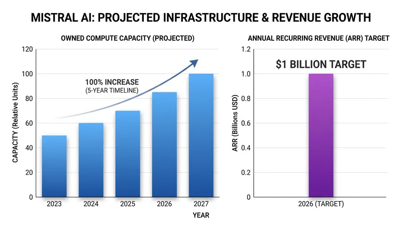 Mistral plans to double its owned compute capacity over the next five years to support larger models.
