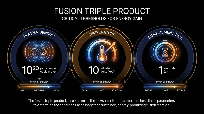 The three variables that dictate whether a fusion reaction can become self-sustaining.
