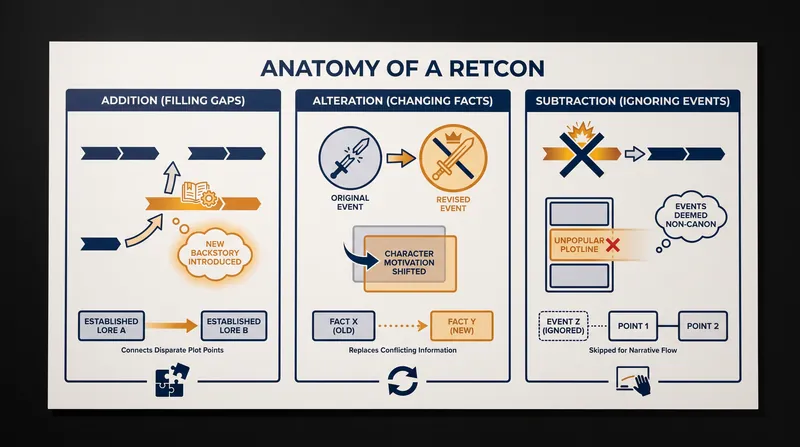 The three primary methods editors use to retroactively alter a comic book timeline.