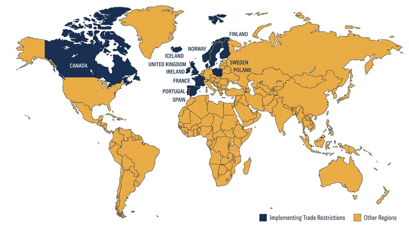 The twelve nations coordinating the new trade restrictions on settlement goods.