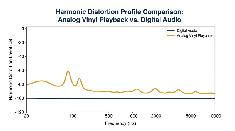 Vinyl playback naturally introduces low-order harmonic distortion, which the human ear often perceives as a 'warmer' and richer sound.