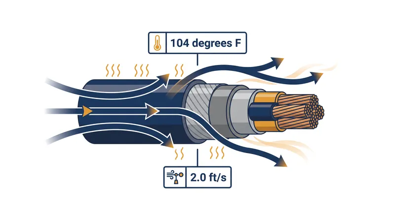 Wind passing over a conductor strips away heat, physically increasing the amount of current the line can safely carry.