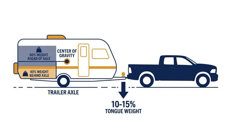The 60/40 loading rule naturally places the correct 10 to 15 percent of the trailer's total weight onto the hitch ball.